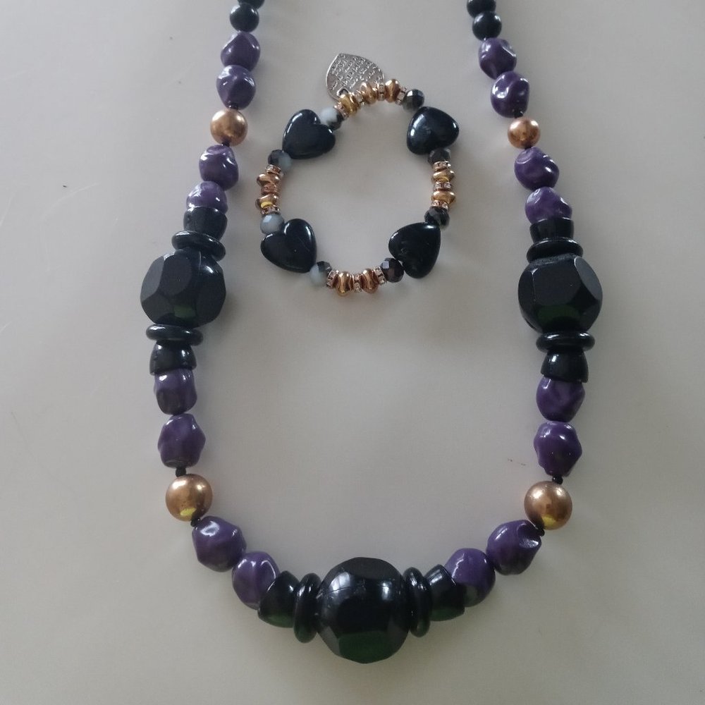 Black gold and purple wood necklace
